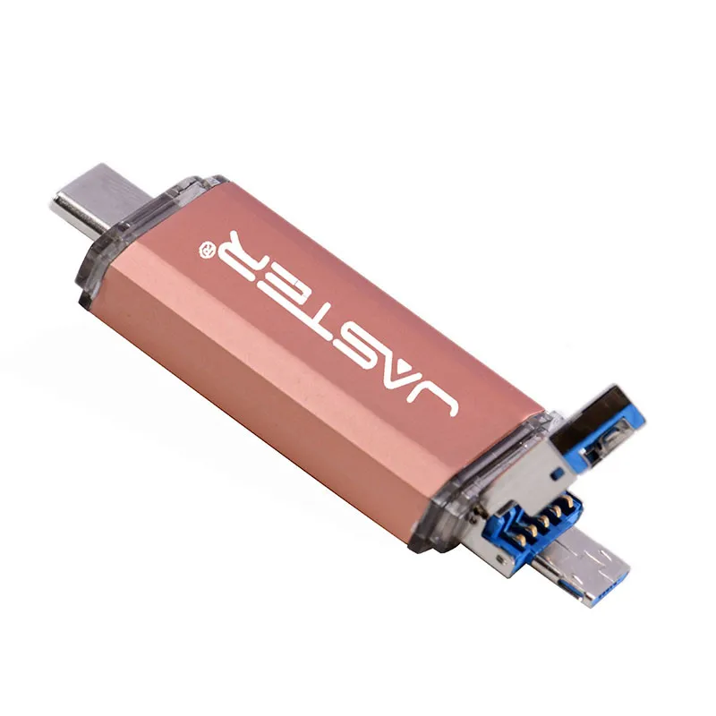 JASTER 3 в 1 OTG(Android& USB& Type_C) флеш-накопитель USB 3,0 Металлический пользовательский флеш-накопитель 64 ГБ 32 ГБ 16 ГБ 8 ГБ 4 ГБ свадебные подарки - Цвет: Rose gold