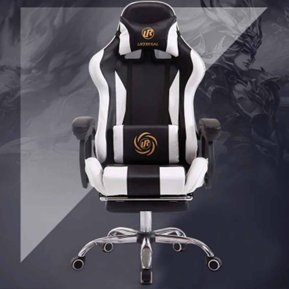

Black and white with footrest multi-function fashion home reclining office chair with pedal racing seat game chair