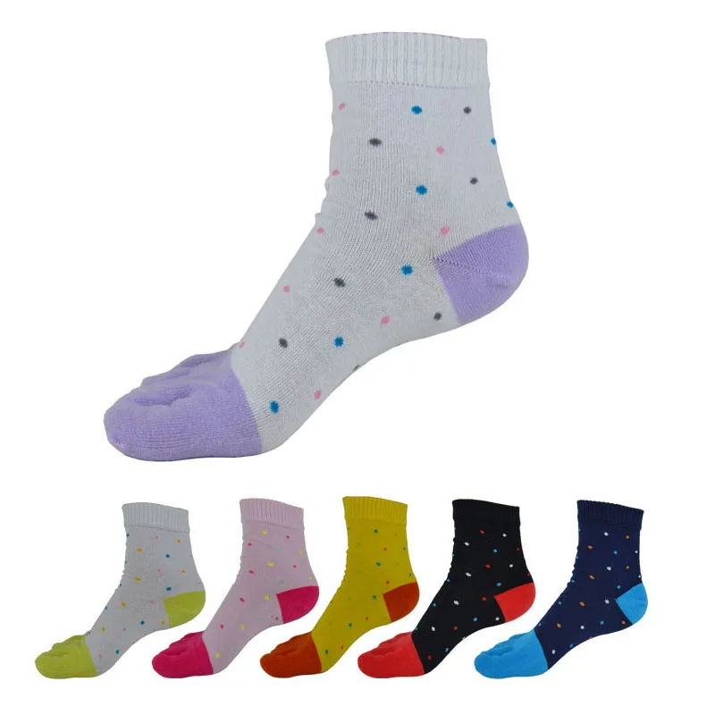 6 Pairs/Lot Fashion Polka Dots Five Toe Socks Women 2017 Casual Happy 5