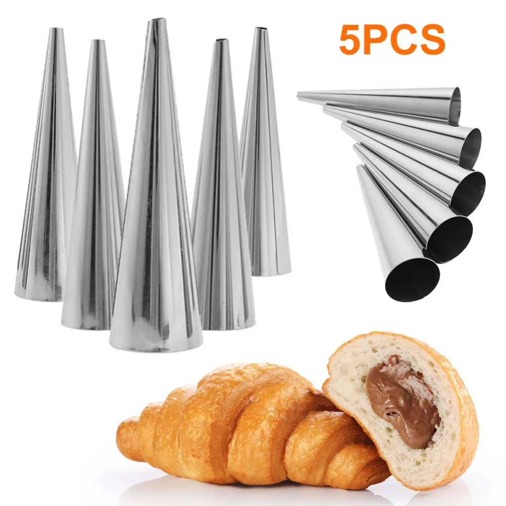 Croissant Mold, 24PCS Stainless Steel Pastry Cream Horn Molds Conical Tube Cone Pastry Roll Horn Mould Kitchen Baking Coil Tool