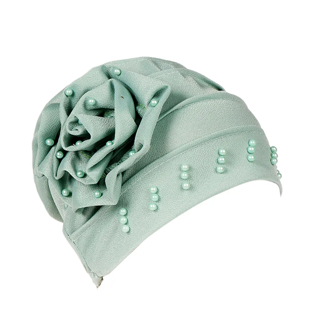 5 Прямая поставка Новая модная женская индийская шапка с бисером мусульманская раковая шапка Хемо шарф тюрбан шапка - Цвет: Green
