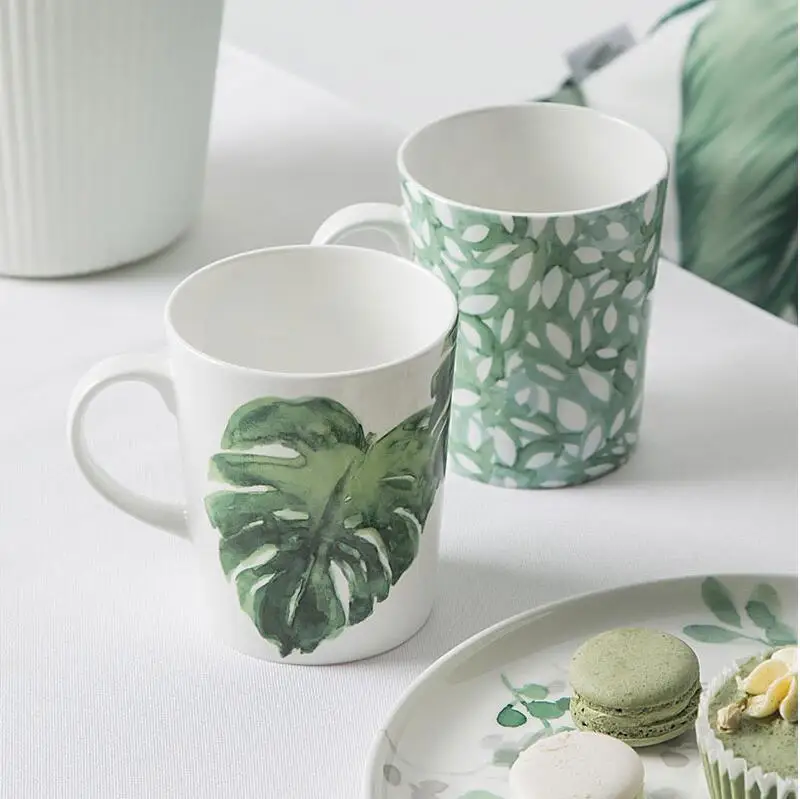 

Elgance Fine Bone China Mug With Plant and Flamingo Decoration Cerimic Mug Porcelain Milk Coffee Mug Tea Cup Breakfast Cup