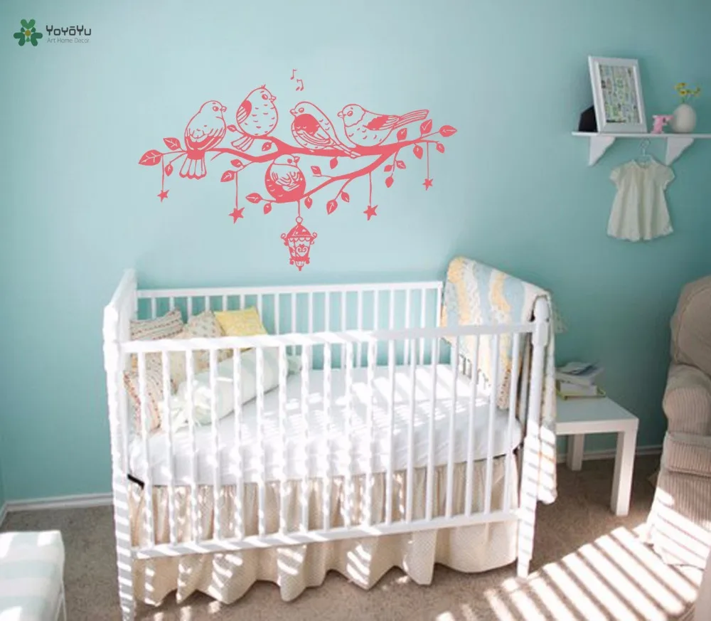 

YOYOYU Vinyl Wall Decal Singing Bird On Tree Branch Hanging Little Stars Kids Room Bedroom Home Stickers FD379