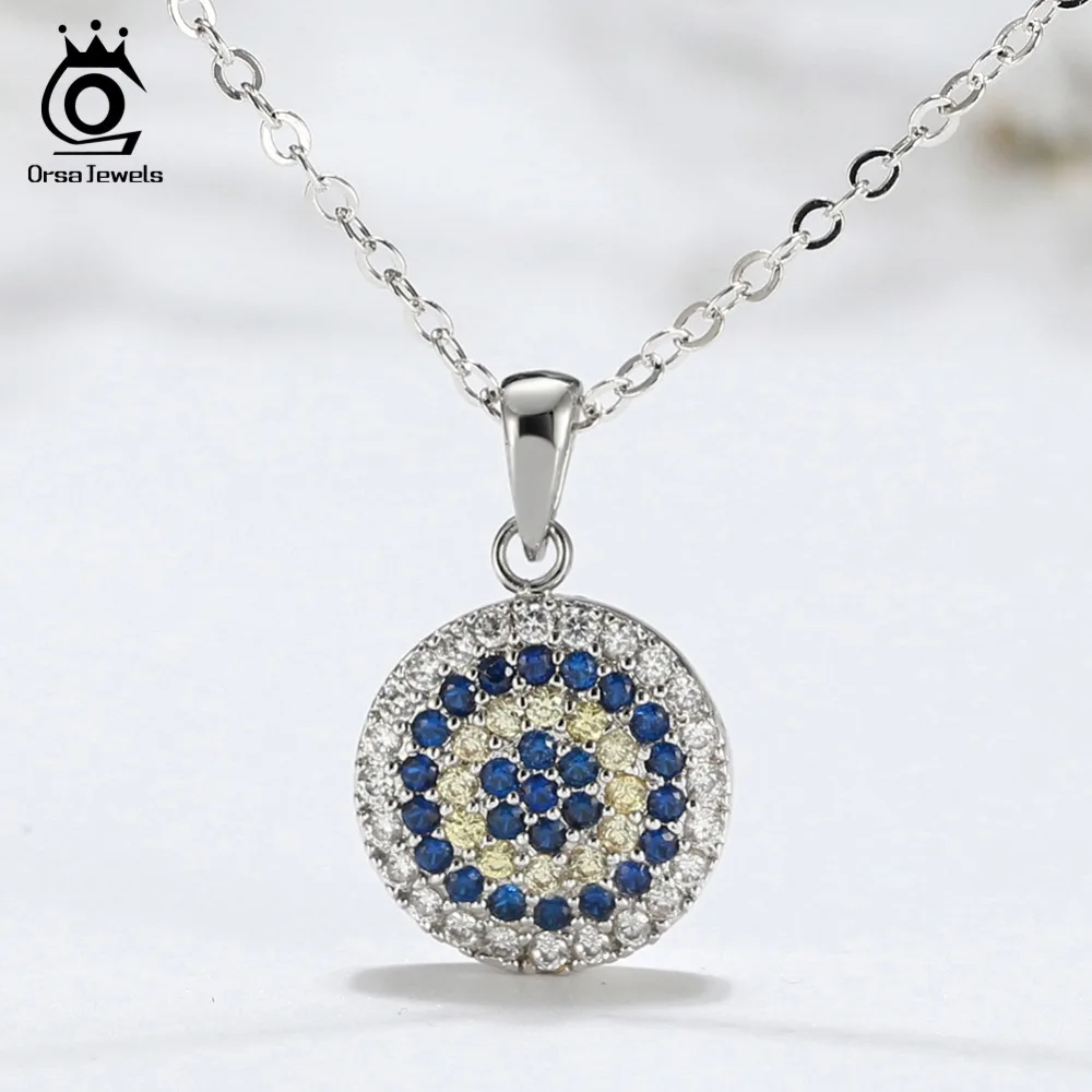 ORSA JEWELS подвески для женщин круглой формы AAA красочный ослепительный фианит зубец Установка 45 см цепочка ожерелье девушки подарок на день рождения ON147