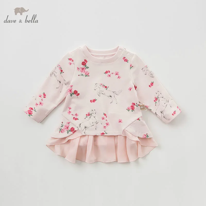 DBJ9644 dave bella/топы с цветочным рисунком для маленьких девочек; Весенние футболки с длинными рукавами; детская одежда для девочек на день рождения; Изысканная одежда