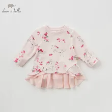 DBJ9644 dave bella/топы с цветочным рисунком для маленьких девочек; Весенние футболки с длинными рукавами; детская одежда для девочек на день рождения; Изысканная одежда