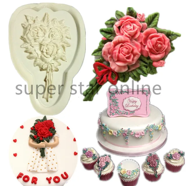 Silicone Cake Mold Rose Bouquet Fondant Wedding Decorating Silicone Cake Mold Rose Bouquet Fondant Wedding Decorating Tools Valentine Gum Paste Cupcake Mould Cozinha