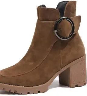 

2018 new round head high-heeled women's Martin boots Europe and the United States fashion wild women's short boots tide.