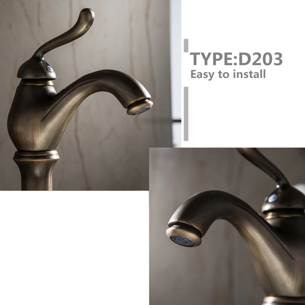 Bathroom Sink Faucet Antique Bronze Basin Faucet Water Tap Single Handle Cold and Hot Water Tap4