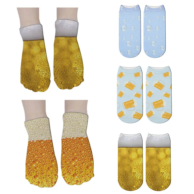 

SexeMara New 3D Printed Fashion Beer Pattern Socks Women Printing Kawaii Drink Blister Sock Unisex Funny Low Cut Ankle Sock