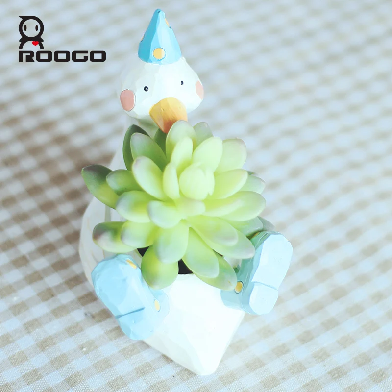 

Roogo polirezin animal duck shape bonsai pot 2017 new design succulent plant pots for courtyard/living room decoration