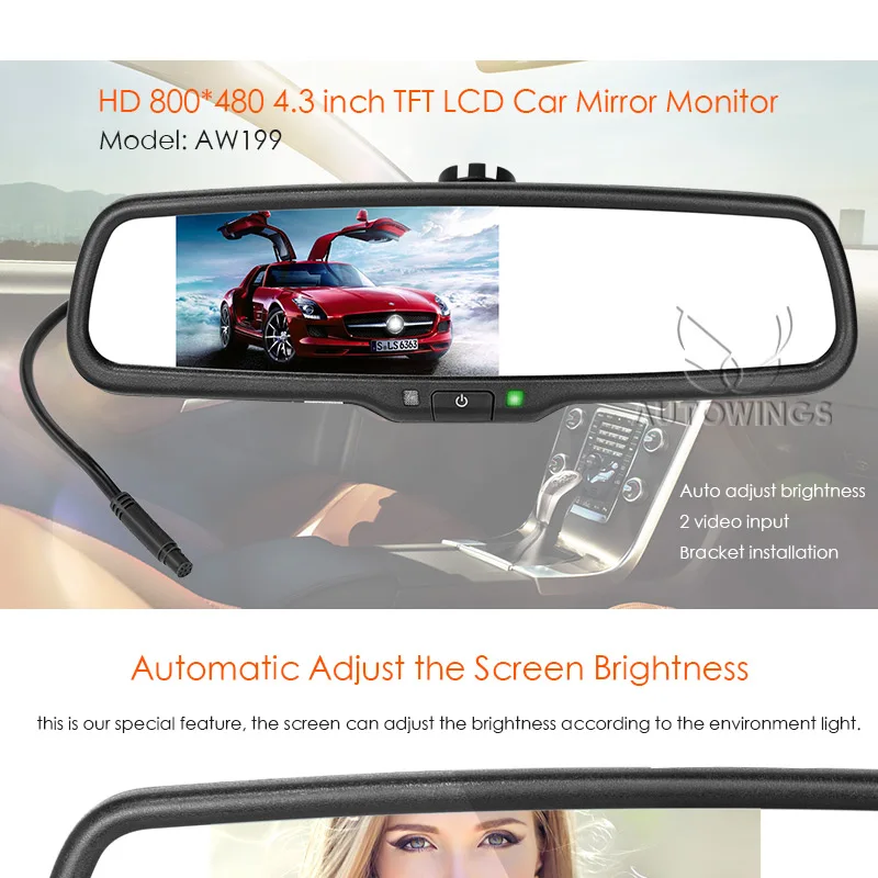 Специальный кронштейн HD 800*480 4,3 дюймов TFT цифровой экран lcd Стоянкы Автомобилей автомобиля ветер Экран зеркало заднего вида внутреннее зеркало монитор видео плеер