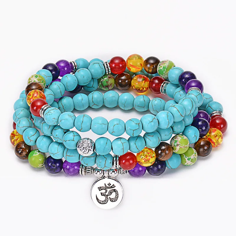 

108 Natural Stone Beads Tree of Life Bracelets Handmade 7 Chakra Healing Crystal Yoga Hologram Bracelets For Women