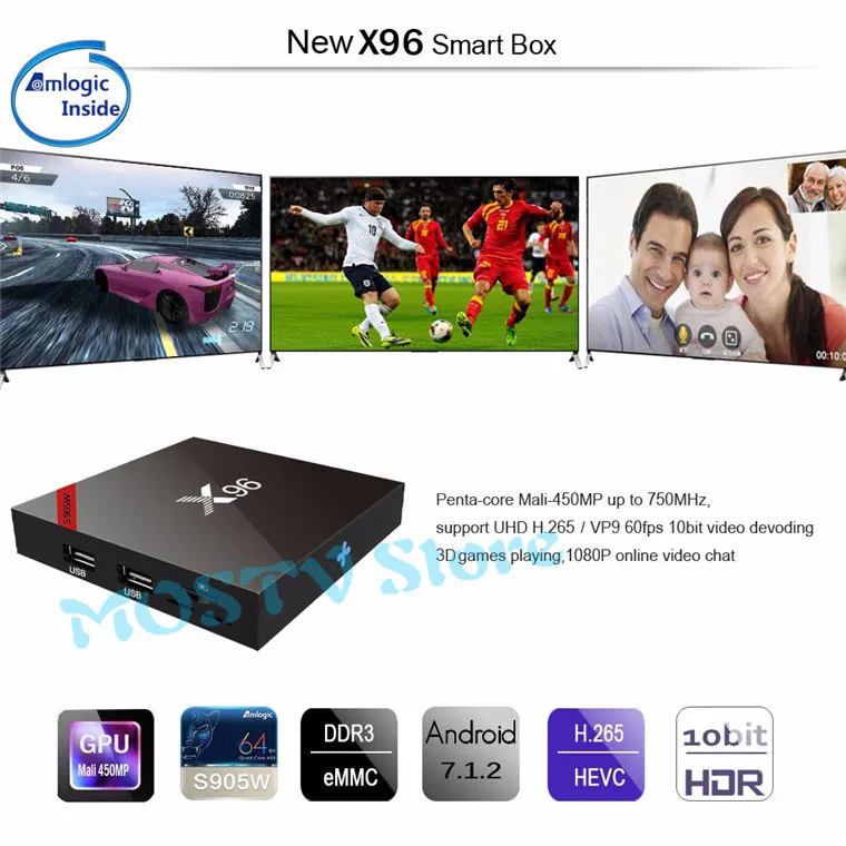 X96 Android 7,1 ТВ BOX Quad core Amlogic S905W 2 ГБ 16 ГБ телеприставки смарт-ТВ