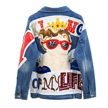 

2019 spring autumn new fashion embroidery hole women denim coats loose full sleeve casual style female jackets tops gx1047