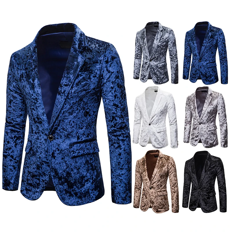 Fashion Men Casual Velvet Blazer Jacket Luxury Wedding Men Suit Jacket Slim Fit Bright Glossy Spring Autumn Outwear Coat