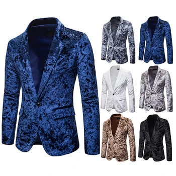 

2019 Fashion Men Casual Velvet Blazer Jacket Luxury Wedding Men Suit Jacket Slim Fit Bright Glossy Spring Autumn Outwear Coat
