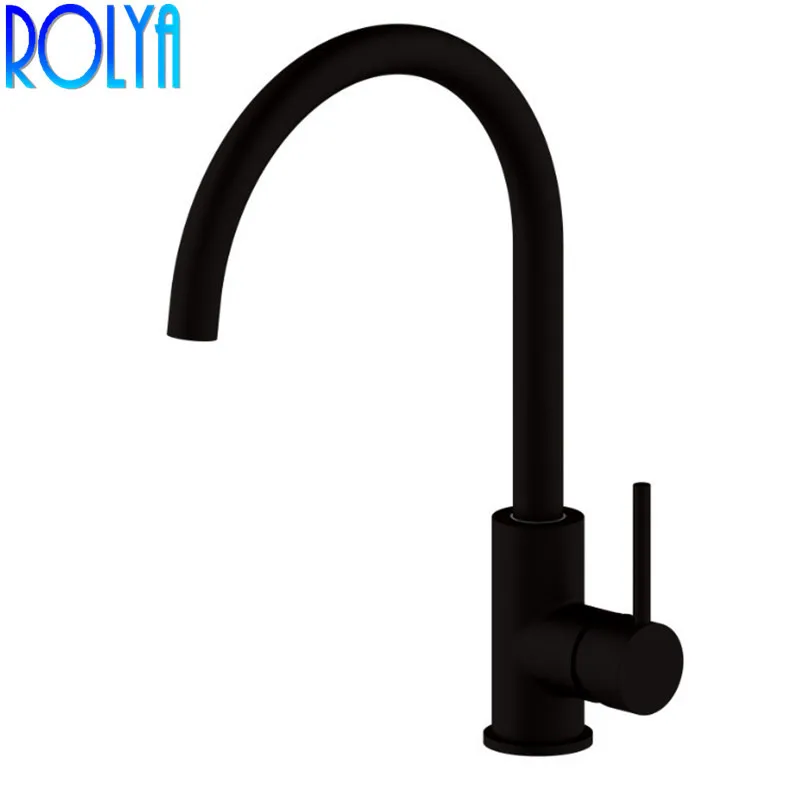 

Rolya Premium Solid Brass Matte Black Kitchen Faucet Gooseneck Sink Mixer Taps