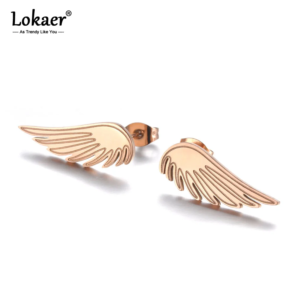 Lokaer, модное розовое золото, ангельские крылья, титановые серьги из нержавеющей стали, офисный стиль, ювелирные изделия для ушей, Букле д 'Орель, E19124