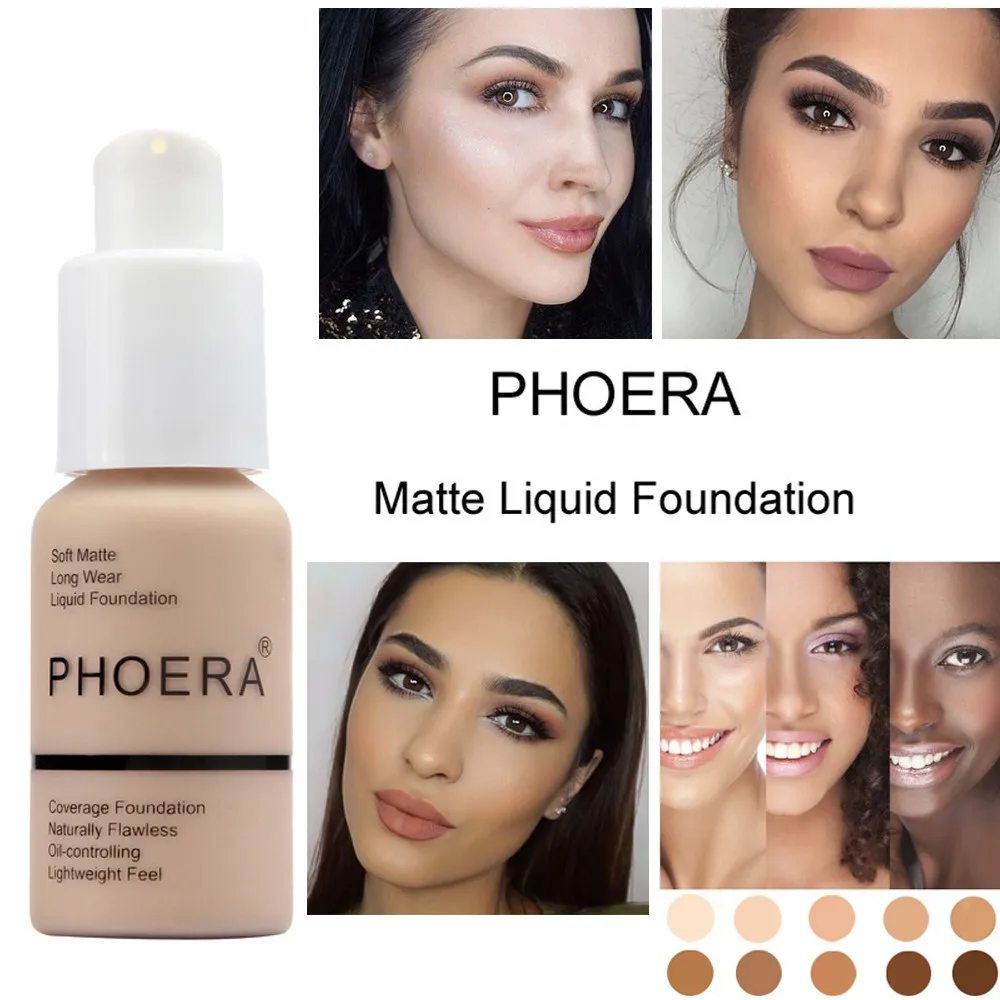 

PHOERA Foundation Cream New 30ml Matte Oil Control Concealer Liquid Foundation Long Wear Soft Matte Liquid Foundation Dropship