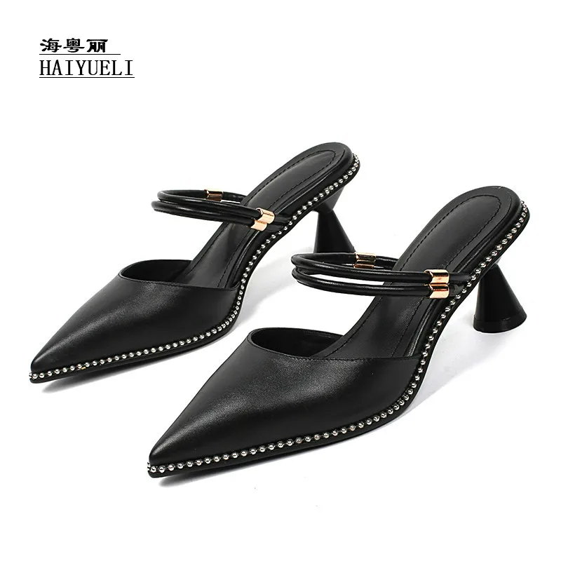 

Top Product Women Shoes Genuine Leather Pure Handmade High-heeled Pointed Shoes Women Sandals