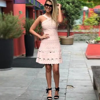 

White Color Ladies HL Bandage Dress Sexy Halter A-Line Mini Dress Elegant Evening Party Dress Top Quality