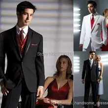 Популярные белые черные мужские костюмы смокинги для Жениха Лучший мужской костюм костюмы жениха для свадебной вечеринки жениха(куртка+ брюки+ галстук+ жилет