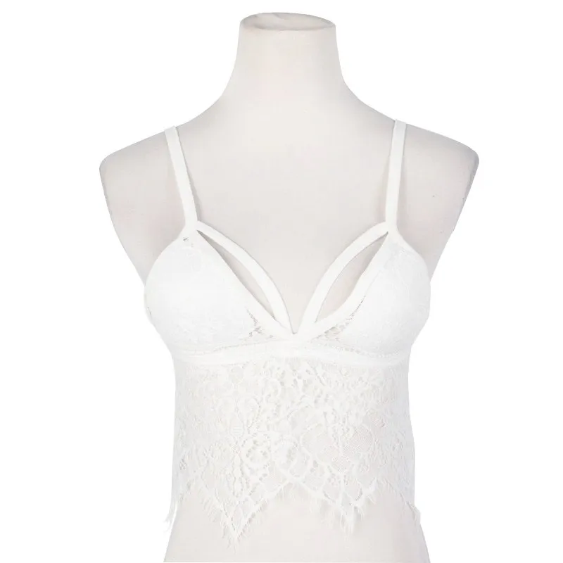 Summer Underwear Sexy Hollow Out Lace Bra Sleeveless Straps Backing V Neck Half Wrapped Chest Cami Female Tube Tops