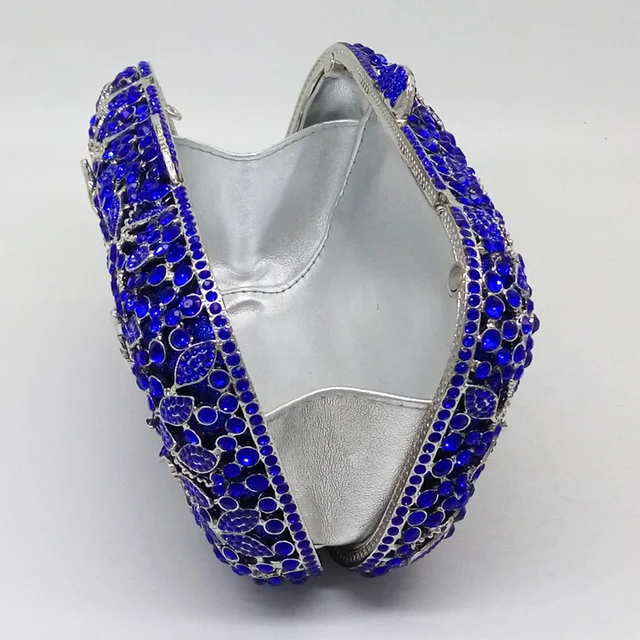 Dazzling Blue Bridal Crystal Flower Clutch