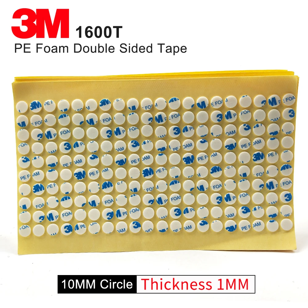 

100% Original 3M 1600T Die cutting Double Sided PE Foam adhesive tape white color 1MM thickness 10MM Circle