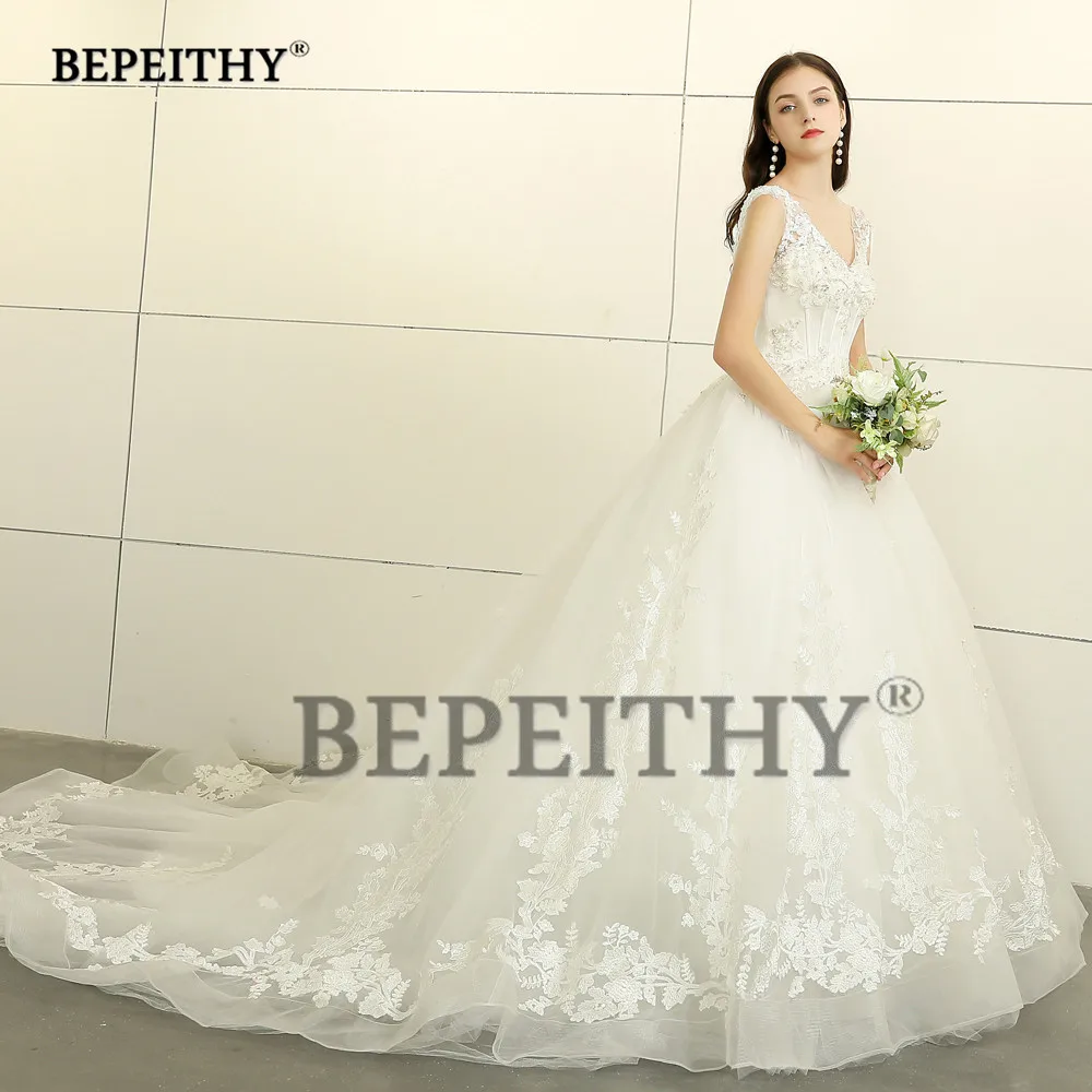 BEPEITHY, дизайн, бальное платье, свадебное платье, v-образный вырез, Vestido De Novia, со шлейфом, кружевное платье принцессы, свадебные платья