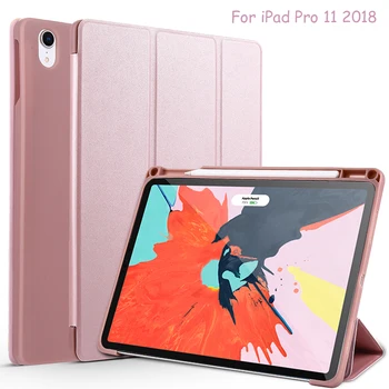 

For iPad Pro 11 2018 Case With Pencil Holder PU Leather Silicone Stand + PC Hard Back Cover For iPad Pro 11 Case Cover