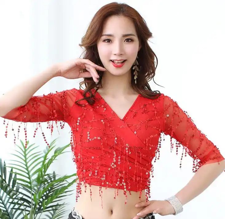 red sequin crop top dance