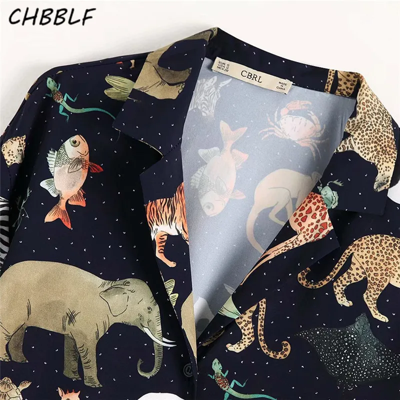 CHBBLF women chic animal pattern print blouse long sleeve notched collar female casual shirts retro tops blusa C9632