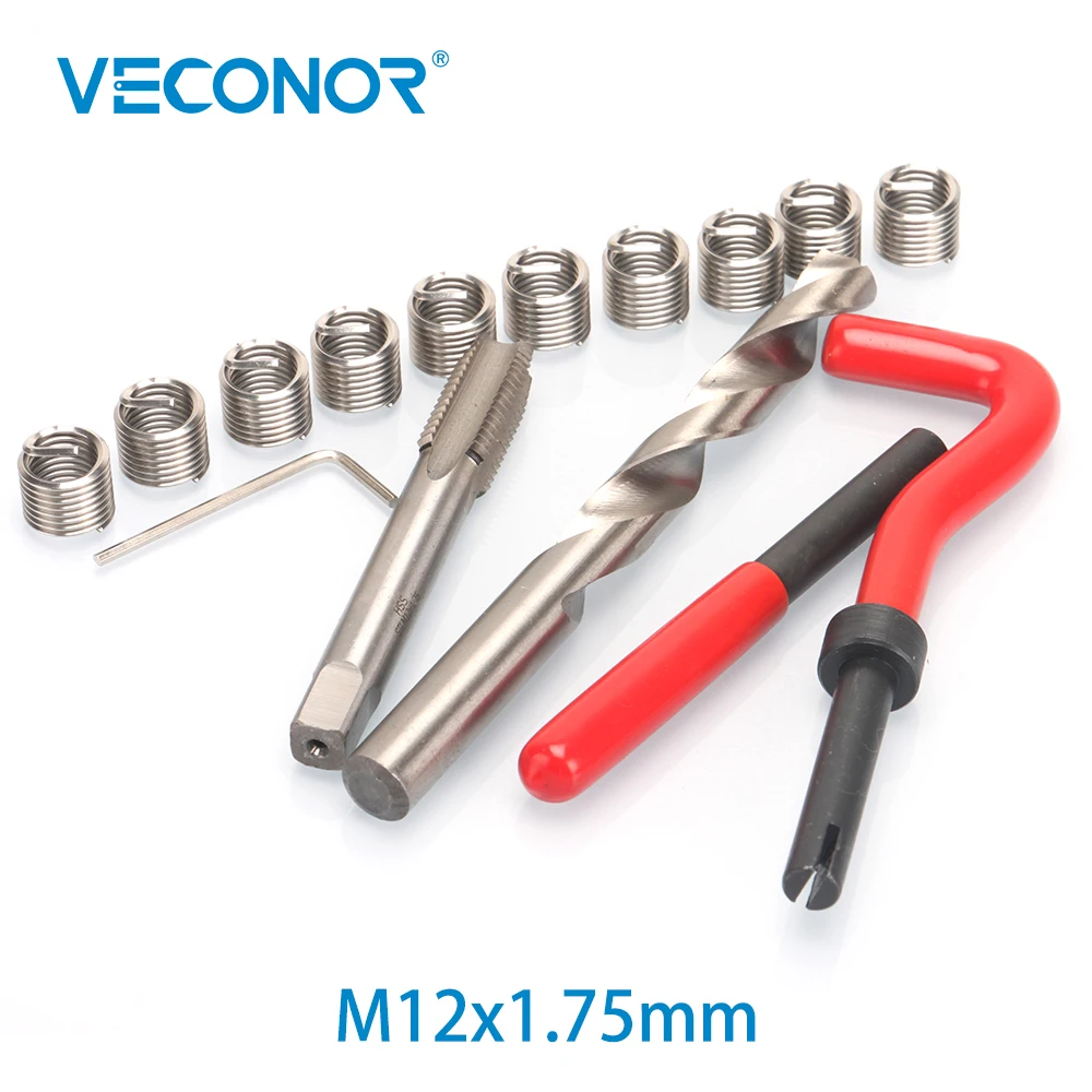

Set of 15pcs M12x1.75mm thread repair set, helical coil thread repair tool set