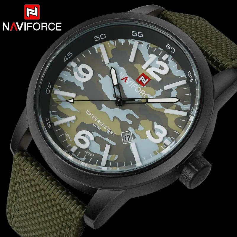  NAVIFORCE Brand Mens Military Sport Watches Men Army Camouflage Quartz Watch Nylon Waterproof Calen