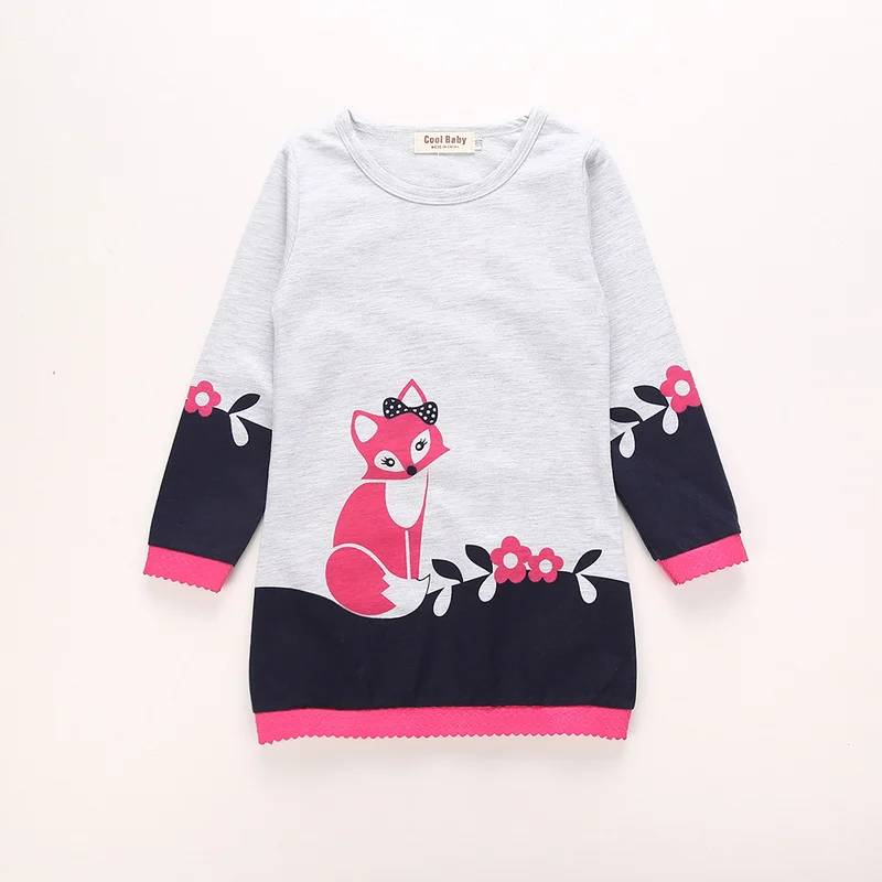 

Toddler Baby Girl Kid Autumn Cotton Clothes Long Sleeve Party Little fox Top T-Shirt Dress for 3-7Y