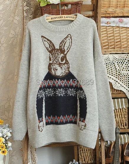 The new  College Wind wool blend sweater wild cute Peter Rabbit