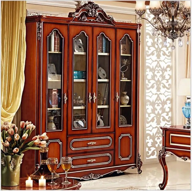 Best American style solid wood bookcase 1.8 meters combination of large bookcase colored glaze four door cabinet pfy4004