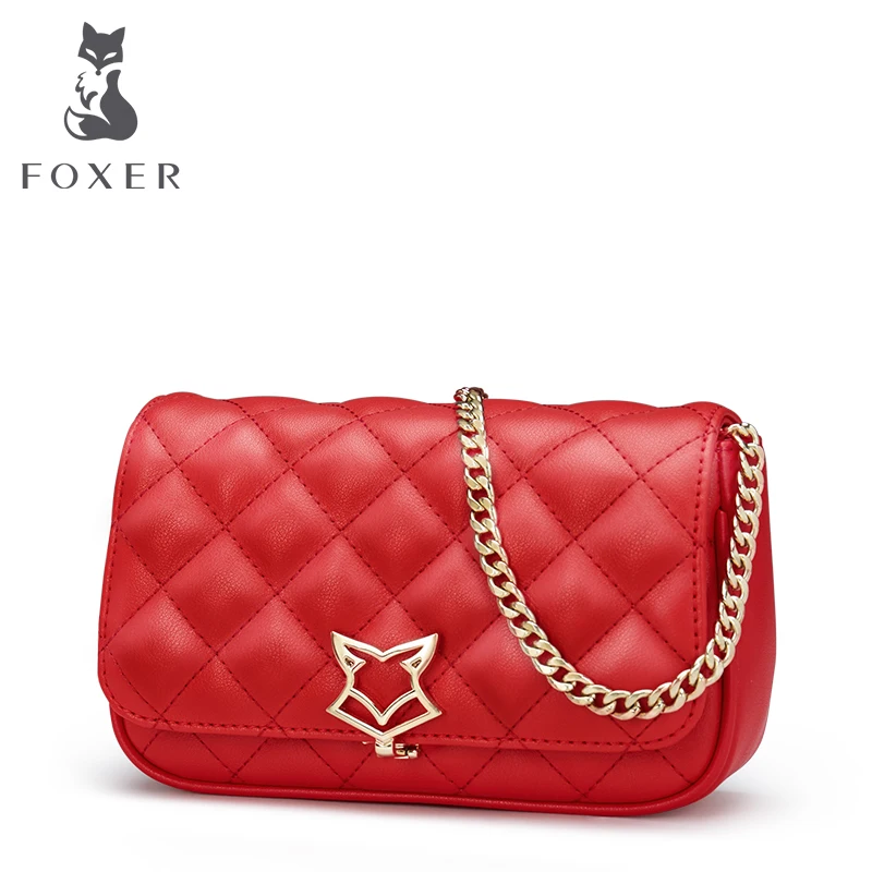 

FOXER Women Leather Small Flap Bag Ladies Summer Messenger Bag Chain Shoulder Bags Candy Colors Clutch for Girls Crossbody