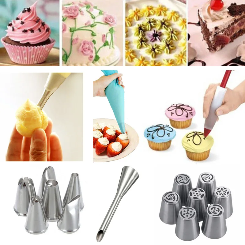 

Reusable Silicone Icing Piping Cream Pastry Bag Stainless Steel Nozzle Pastry Tips Converter DIY Cake Decorating Baking Tools