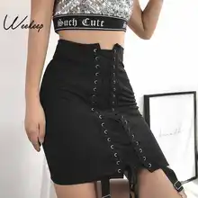 Weekeep, высокая талия, облегающая юбка, женская, повседневная, черная, сексуальная, мини-юбка,, пэчворк, короткая юбка для женщин