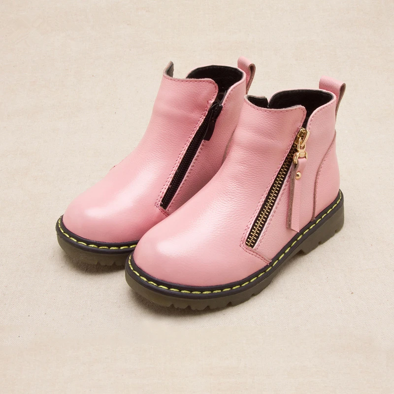 Зимние Ботинки martin для маленьких девочек; обувь для детей; брендовые розовые зимние ботинки из натуральной кожи для мальчиков; модные черные ботинки для детей; A184