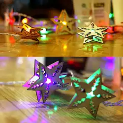 Светодиодный деревянный пятиконечная звезда образный Батарея Свет Строка Рождественские украшения интерьера маленькие фонарики Свет