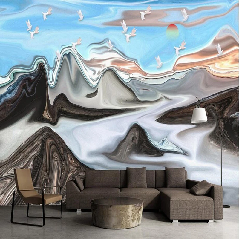 

3D Room Wallpaper Landscape Wall Murals Abstract Art Chinese Style Hand-painted Sun Backdrop TV Home Decor Wallpaper for Wall 3D
