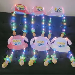 Детская Милая Рыбацкая шляпа с кроликом для маленьких девочек, забавные новые светящиеся уши кролика, соломенные игровые головные уборы
