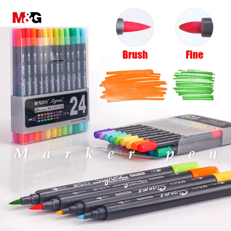 M G 3pcs Lot 0 35mm Gel Business Pens Simple School Office M G Two Head Watercolor Brush Markers Set For Drawing Colored Manga Sketching Gift Marker Pen