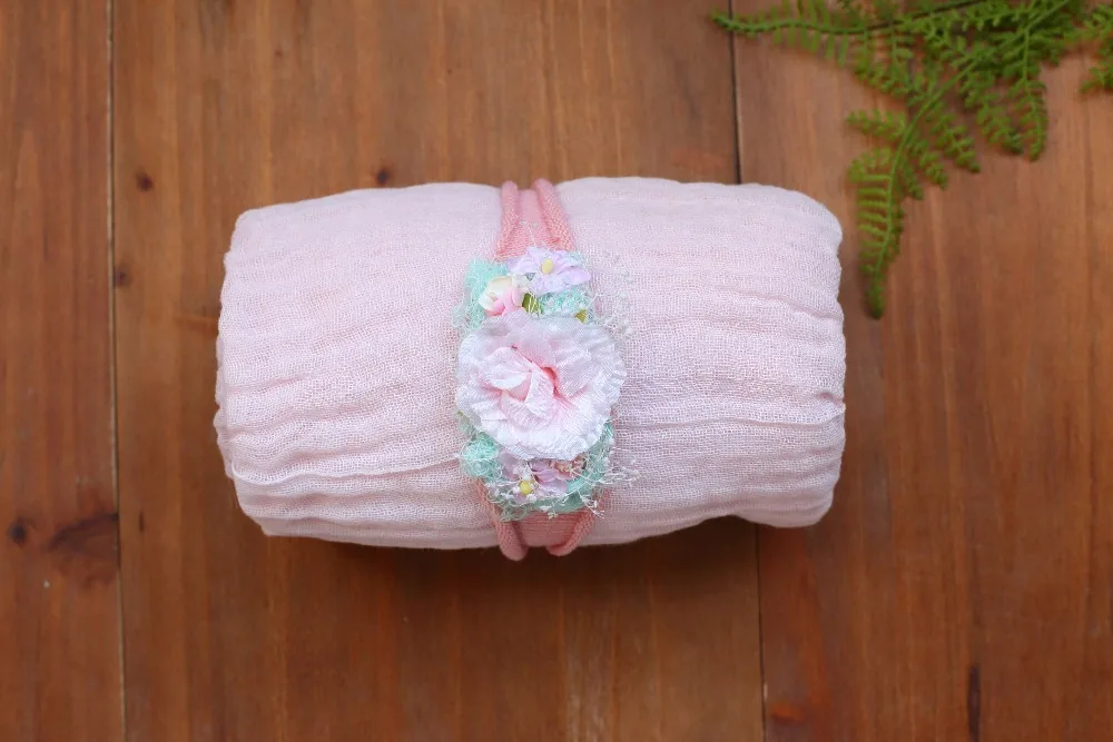 Реквизит для фотосъемки новорожденных розовая эластичная вязаная пеленка слой для новорожденных девочек повязки на голову ребенок