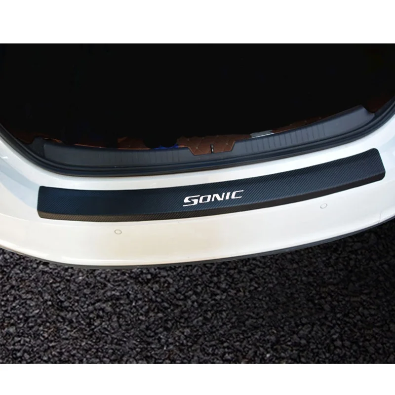 Искусственная кожа углеродное волокно Стайлинг после охранника задний бампер багажник защитная пластина автомобильные аксессуары для Chevrolet Sonic