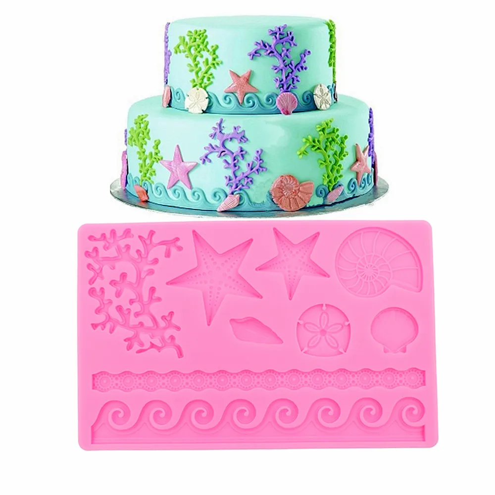 

Lace Lace Starfish shell embossed pad Fold sugar cake silicone mold cake cake dessert DIY kitchen chocolate baking tools